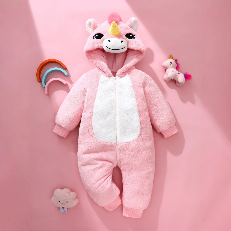 Cotton Baby Onesies Zipper - Romper Bayi Baru Lahir Unicorn Pink