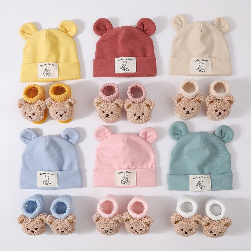 Infant Beanie Hat With Ears - 2 Pcs/Set Set Topi dan Kaus