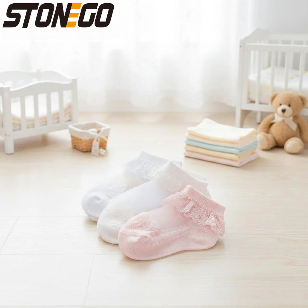 Unisex Baby Socks Non Slip - Kaus Kaki Bayi Jaring Bunga Renda