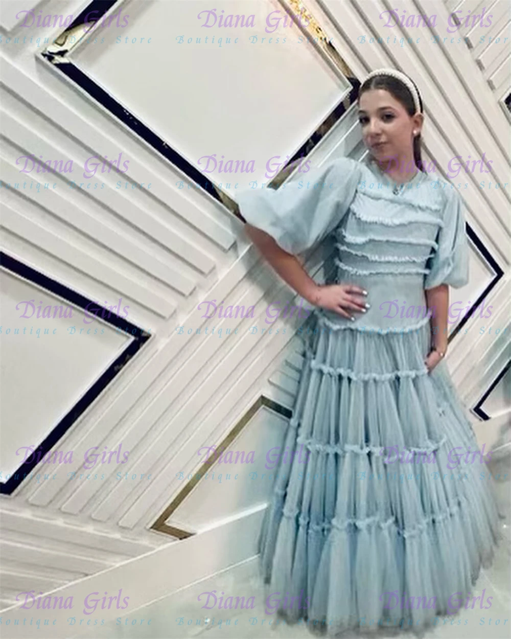 Gaun Gadis Bunga Biru Muda Ber - Toddler Girl Tulle Party Dress ulasan dan harga