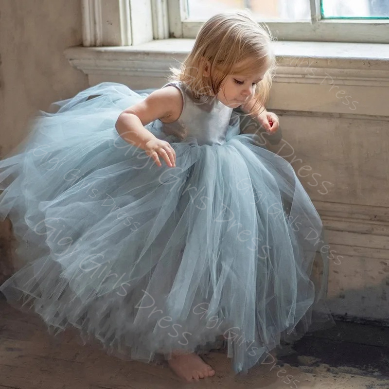 Gaun Gadis Bunga Biru untuk Pe - Toddler Girl Tulle Party Dress ulasan dan harga