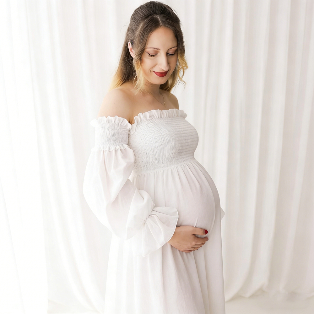 Gaun Bersalin Putih untuk Foto - Maternity Wear ulasan dan harga