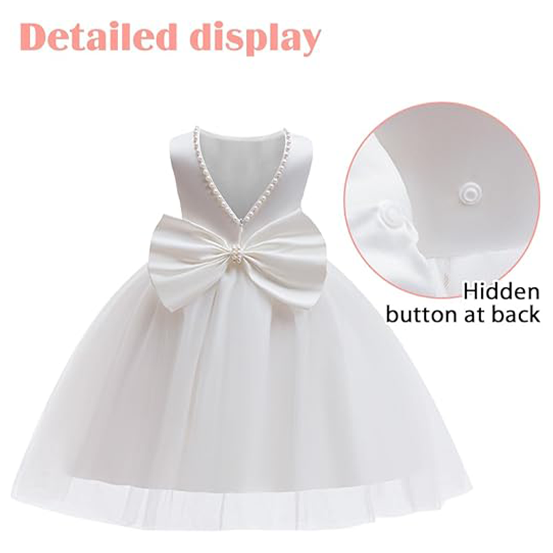 Gaun Pesta Komuni Putih Elegan - Toddler Girl Tulle Party Dress ulasan dan harga