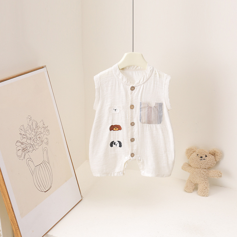 Romper Musim Panas Bayi Laki-l - Baby Summer Linen Sleeveless Jumpsuit ulasan dan harga